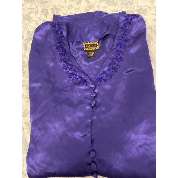 Solange Purple Embroidered Satin Kaftan Button-Front Size 26/28 - Picture 2 of 7